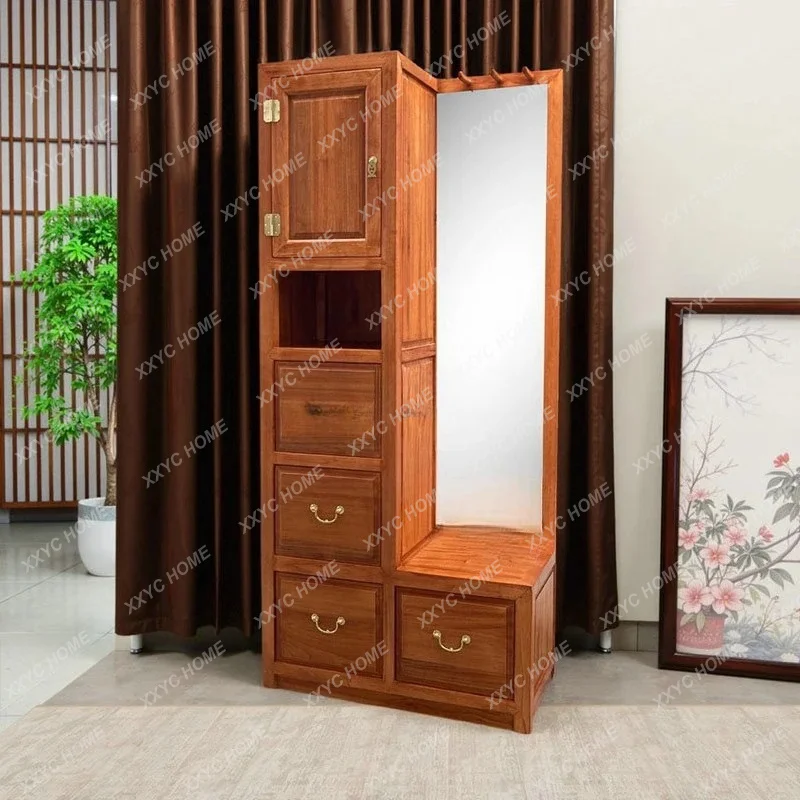 

LAll solid wood foyer shoe cabinet modern entrance cabinet with coat rack integrated combination shoe changing stool storage