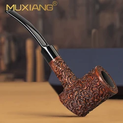 MUXIANG Briarwood Tobacco Pipe Handmade Solid Wood Pipe Classic Curved Handle Cherry Wood Pipe Father Day Gift 9mm Pipe Channel