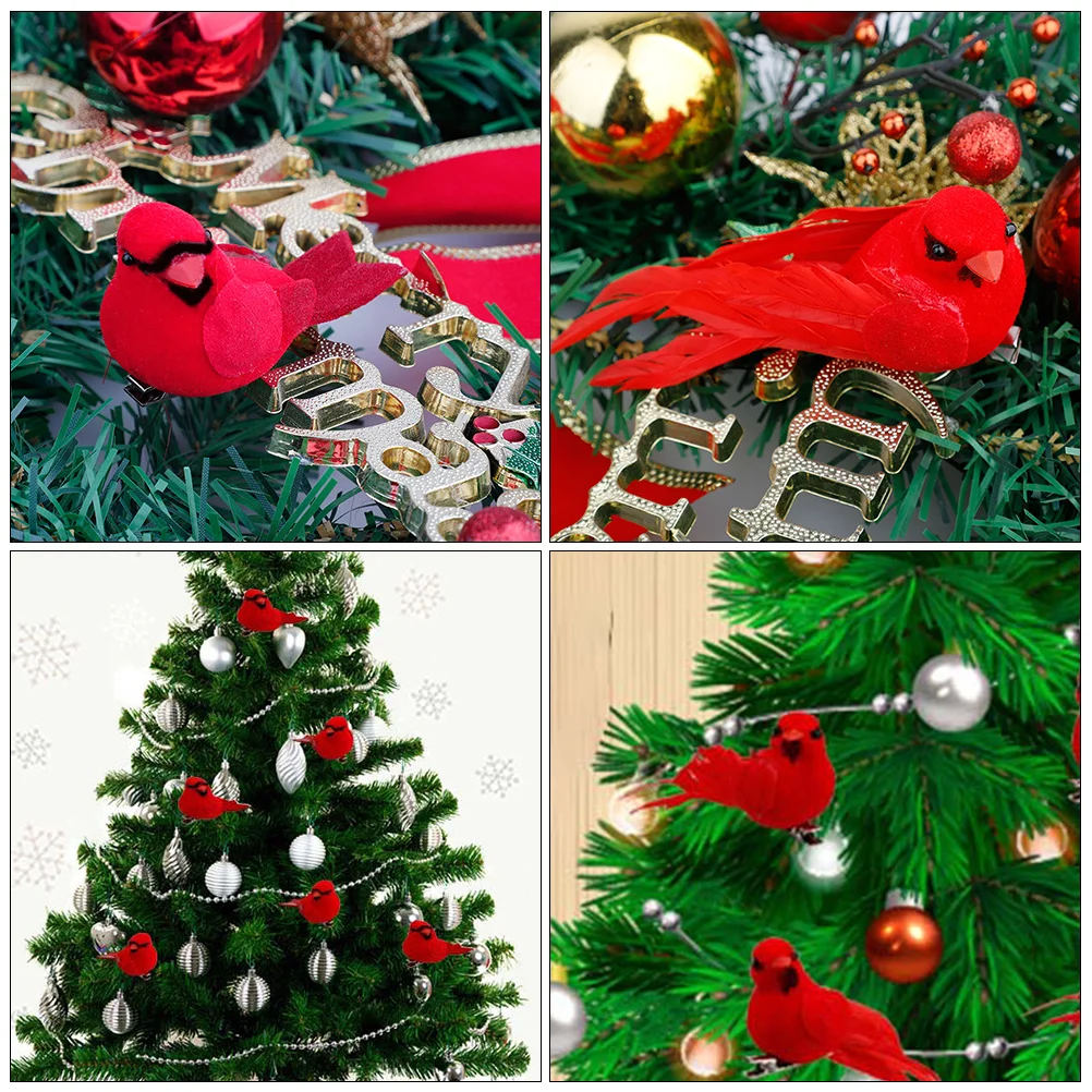 

10Pcs Christmas Cardinal Birds Hanging Ornament Red Simulation Bird Decor for Tree Branches Festival Display