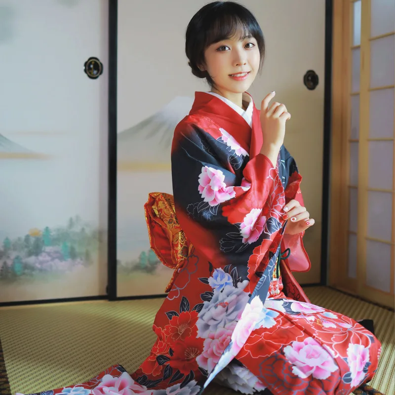 Japanese kimono women's formal wear, positioning printing, vibrating sleeves, not easy to wrinkle, ironing-free