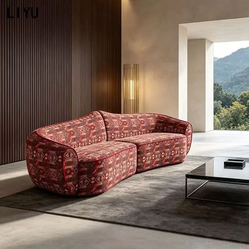 Compressed Sofa Modular Curved Patterned Jacquard Fabric Office Lounge Couch Square Hospital Space Saving Reception Lobby