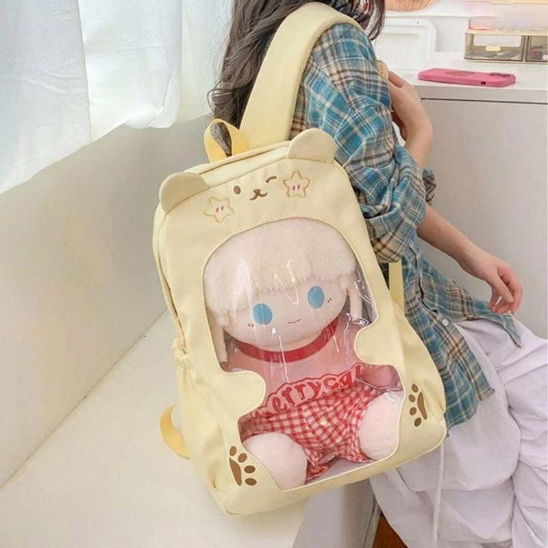 X5XA Large Capacity Anime Backpack with Clear Front Pocket Spacious School Bag Casual