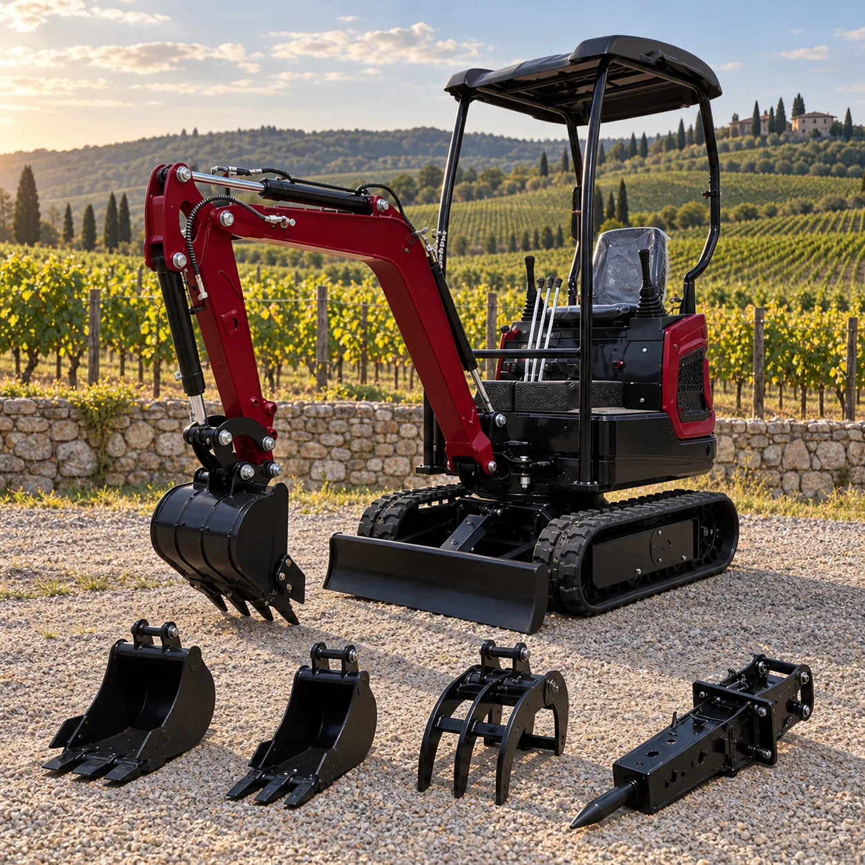 1.2T Mini Digger Poland Stock Compact Excavating Machine with Bucket for Digging Grading Trenching and Soil Removal