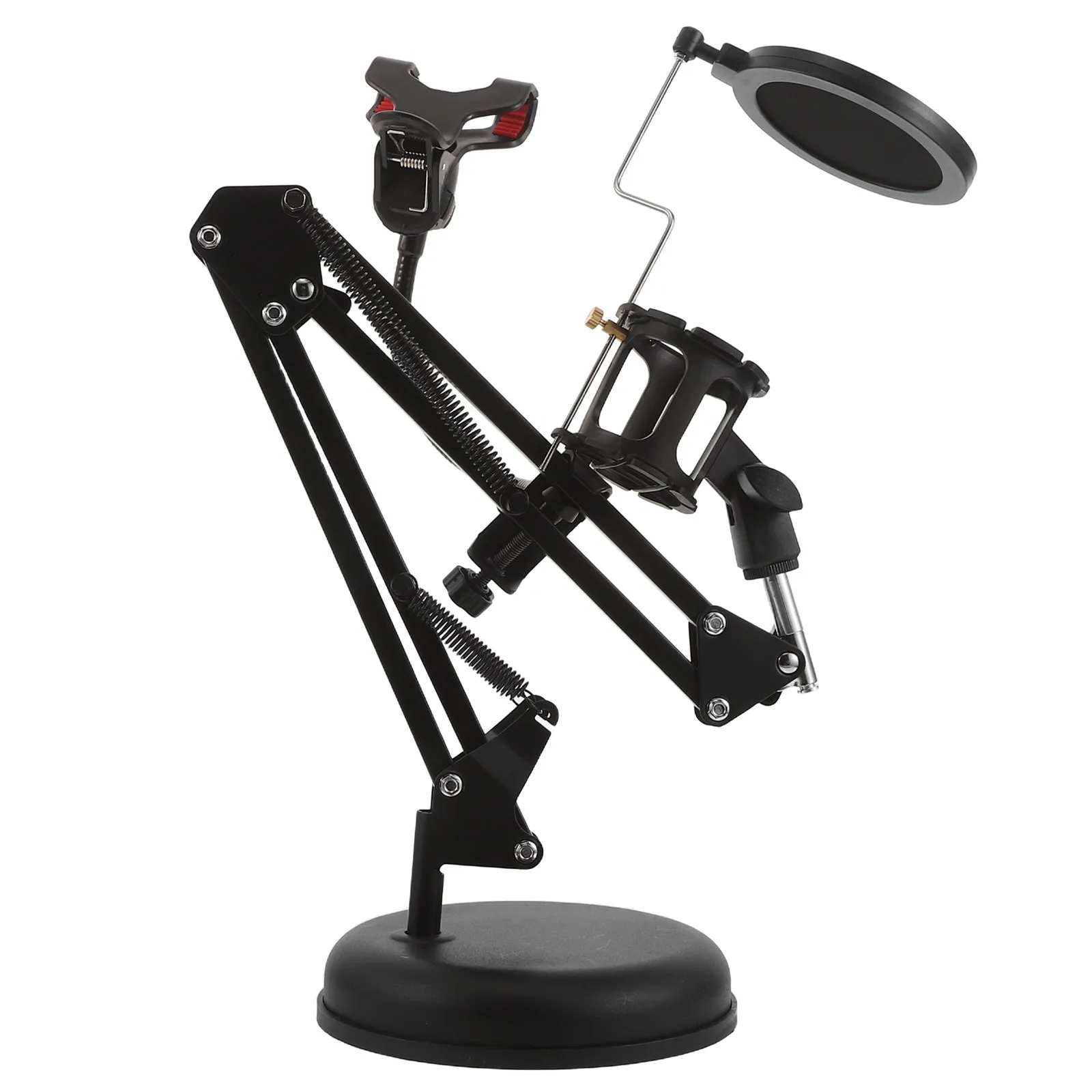Desktop Microphone Adjustable Boom Arm Stand Dual Device Support Phone Holder Clip Pop Filter Professional Studio Broadcast