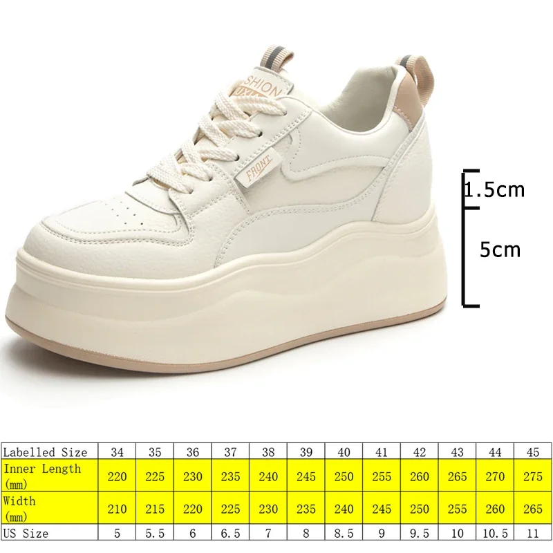 Fujin 6.5cm Genuine Leather Casual Platform Wedge Fashion Women Spring Well-fitting Autumn Chunky Sneakers Lady Shoes Vulcanize