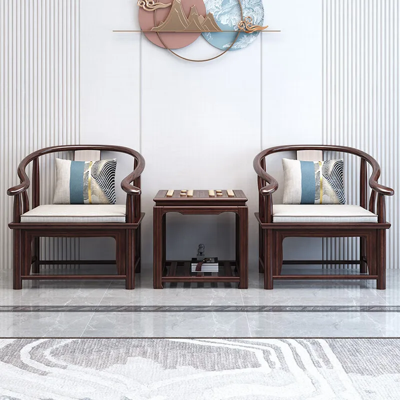 Solid wood armchair three-piece set purple gold sandalwood Taishi leisure chair surrounding chair balcony living room chair
