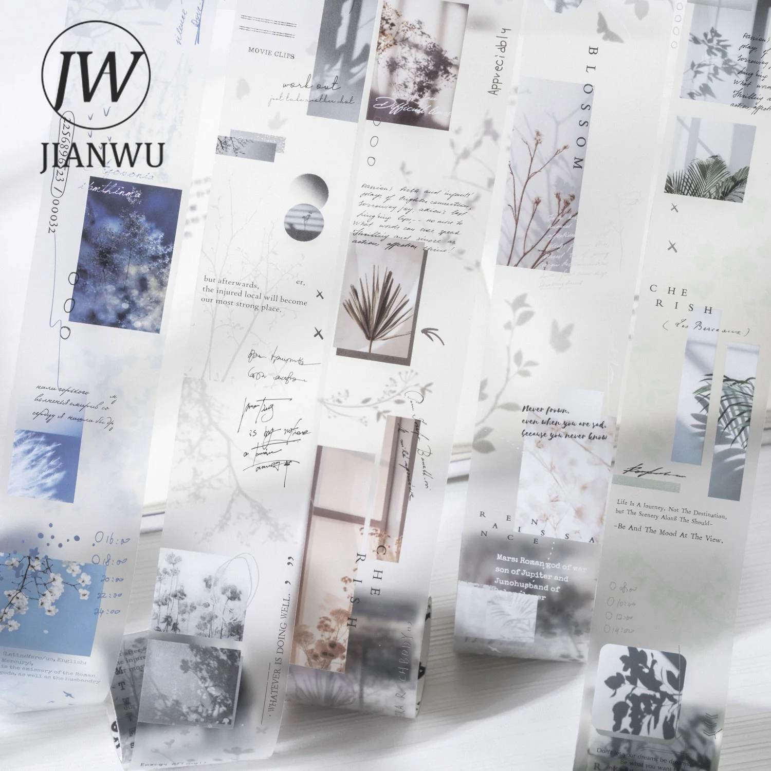 JIANWU I The Light 시리즈 시 쓰기, 빈티지 식물 그림자 소재 콜라주 pet 테이프, 창의적인 저널 문구, 40mm * 200cm