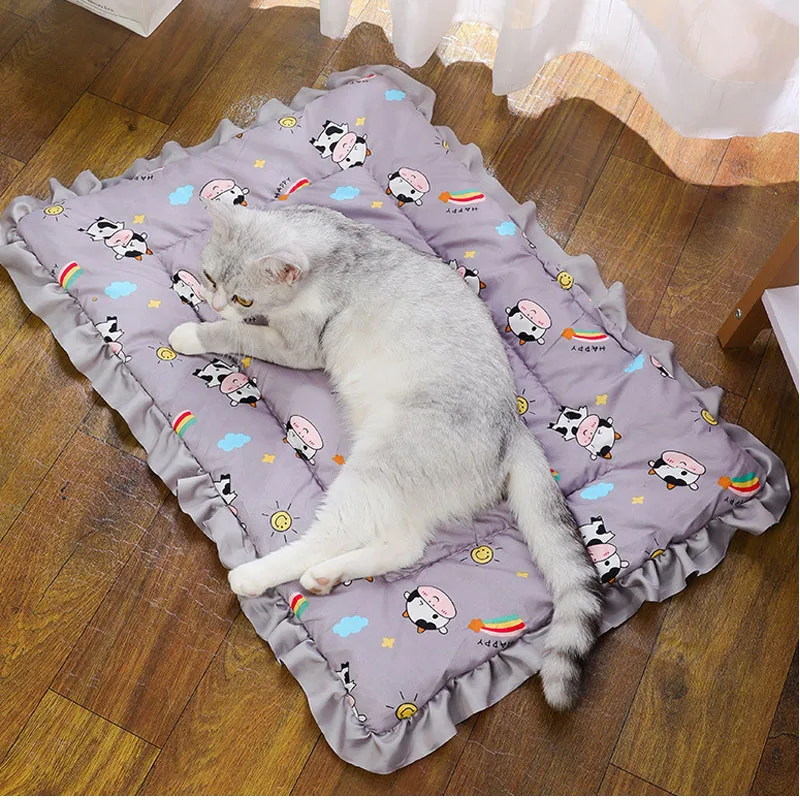 Warm Dog Bed Sofa Pet Sleeping Mat Flannel Lace Mattress for Small Large Dogs Blanket Double-Sided Puppy Mat Bed Pet Supplies XS