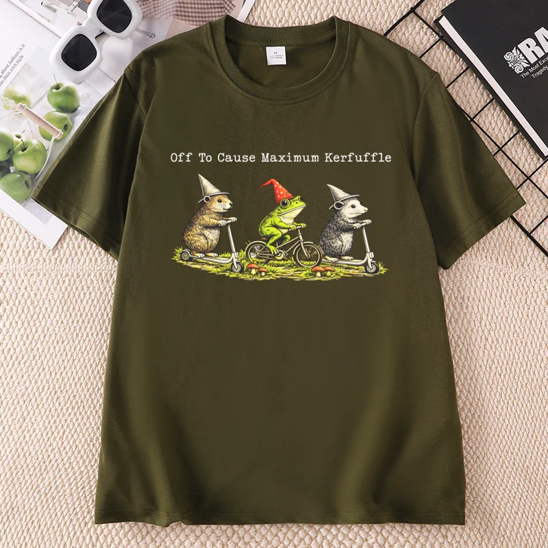 Funny Groundhog Opossum Frog Scooter T-Shirt Silly Animal Mental Health Tee Men Women Casual Round Neck Printed Tshirt Clothing