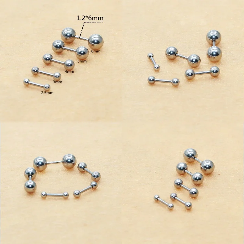 Unisex 1 Pair Round Balls Screw Stud Earrings Stainless Steel Never Fade Allergy Free