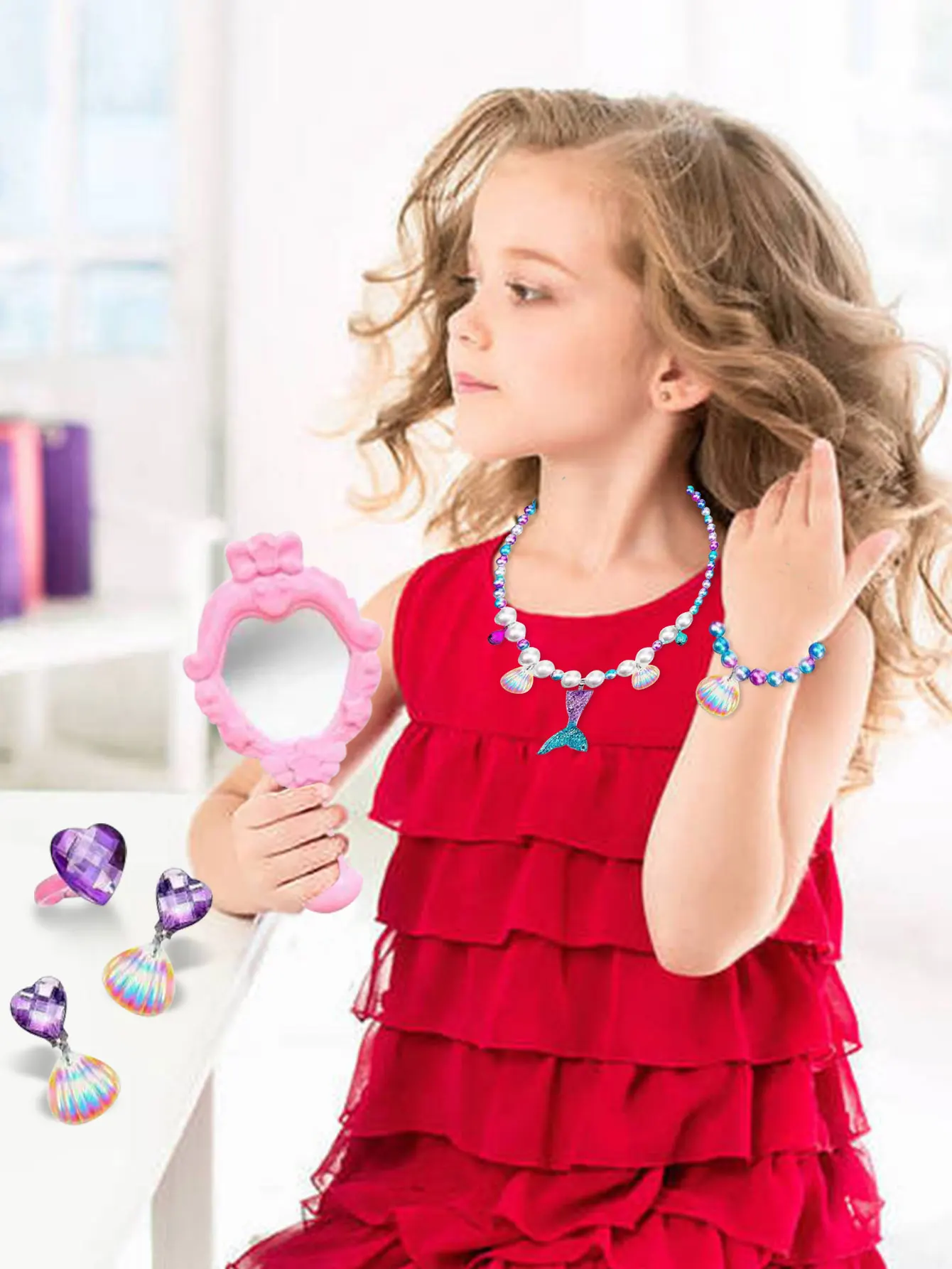 Kids toys princess dress up shoes and jewelry, cosplay gifts for girls and toddlers aged 3-6 years