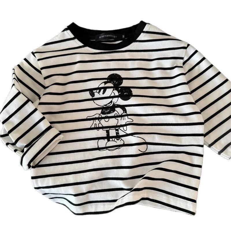 

Kids Stripe Tee, Cartoon Spring Top for Boys & Girls Versatile Toddler Shirt Trendy New Arrival