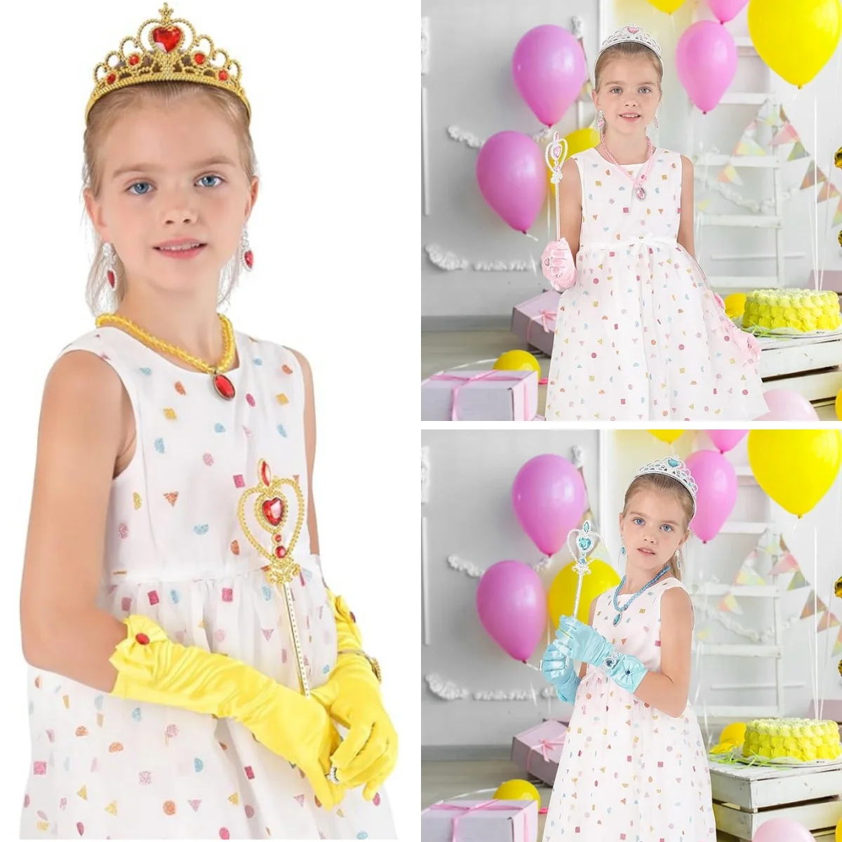 8 pezzi/set ragazze principessa abito costume accessori cosplay guanti bacchetta corona set di gioielli