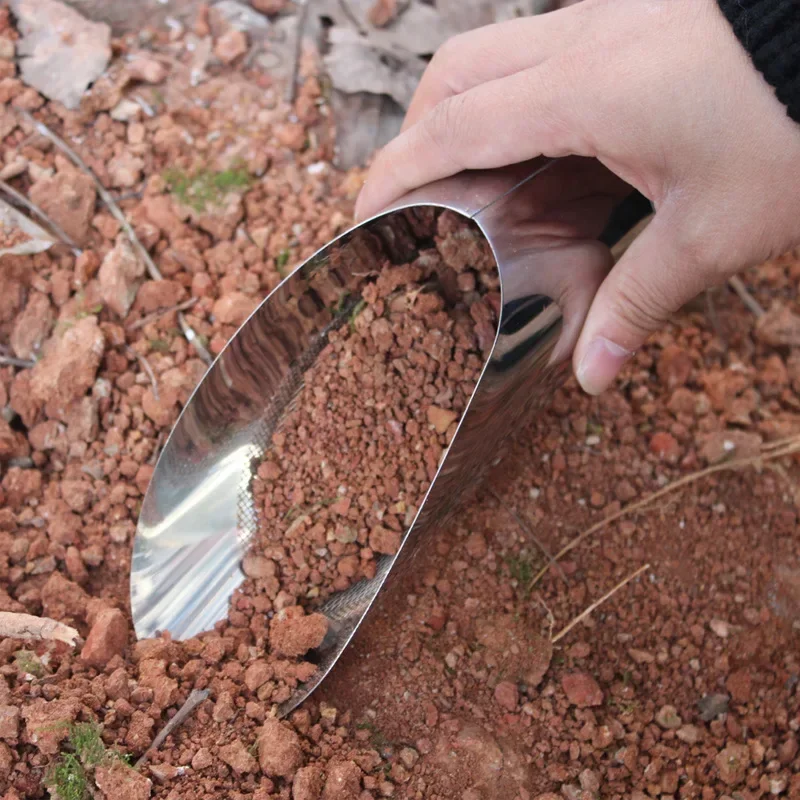 Pala de acero inoxidable para el hogar, maceta para plantar plantas suculentas, aflojar el suelo, trasplante, pala tamiz, herramientas manuales de