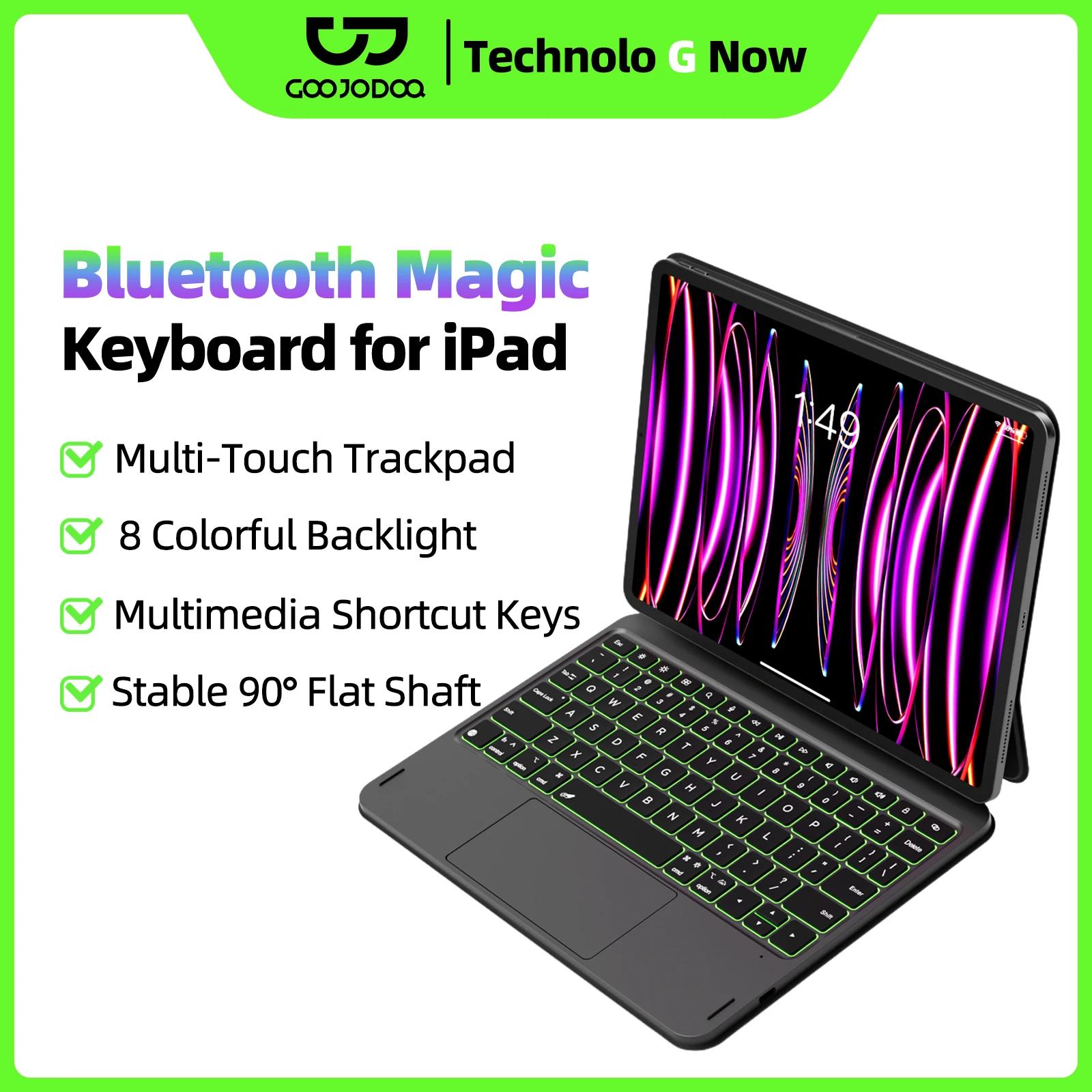 GOOJODOQ teclado mágico Bluetooth para iPad Pro 11 Air 11 M3/M2 Pro 12,9 Pro 13 iPad A16 Trackpad multitáctil de eje plano de 10. a generación