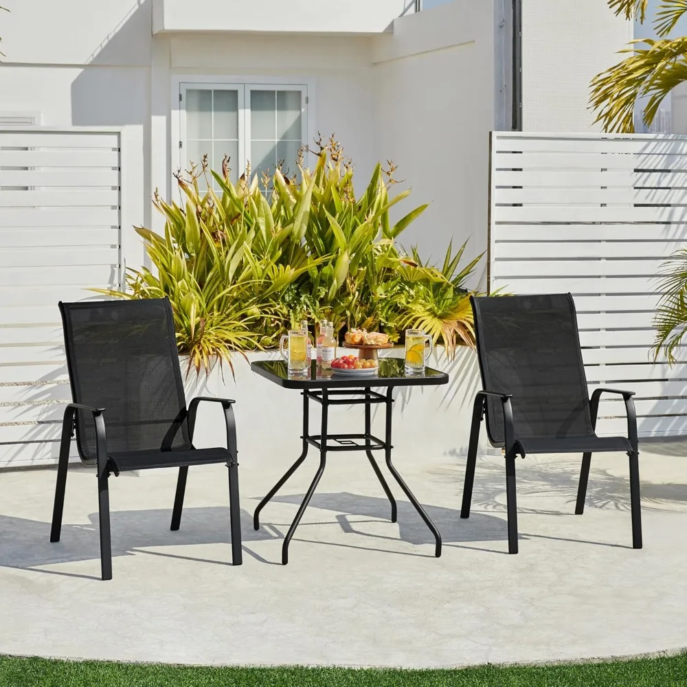 

Set of 2 Patio Dining Chairs, Outdoor Stackable Patio Chairs with Backrest/Armrests, All Weather Chairs for Garden/Lawn