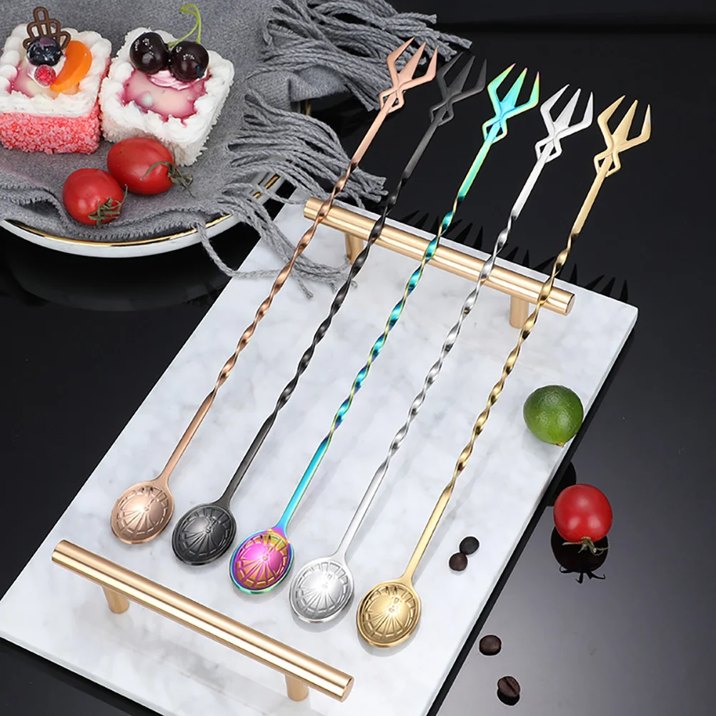 

2Pcs Stainless Steel Cocktail Spoon Mixing Swizzle Stick Bar Tool For Drinks Stirrers Home Kitchen Accessories