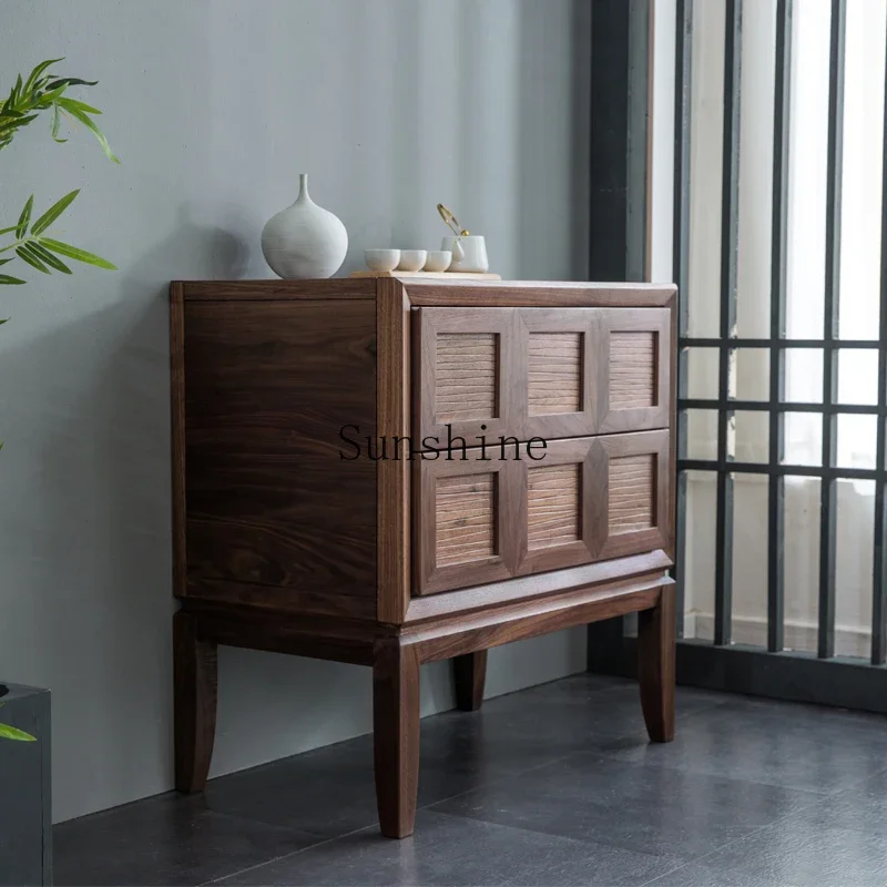 

New Chinese pure solid wood chest, living room all black walnut dining side tea room furniture cabinet FT