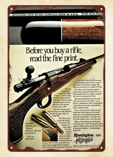 1982 fiream REMINGTON Rifle gun metal tin sign reproductions wholesale