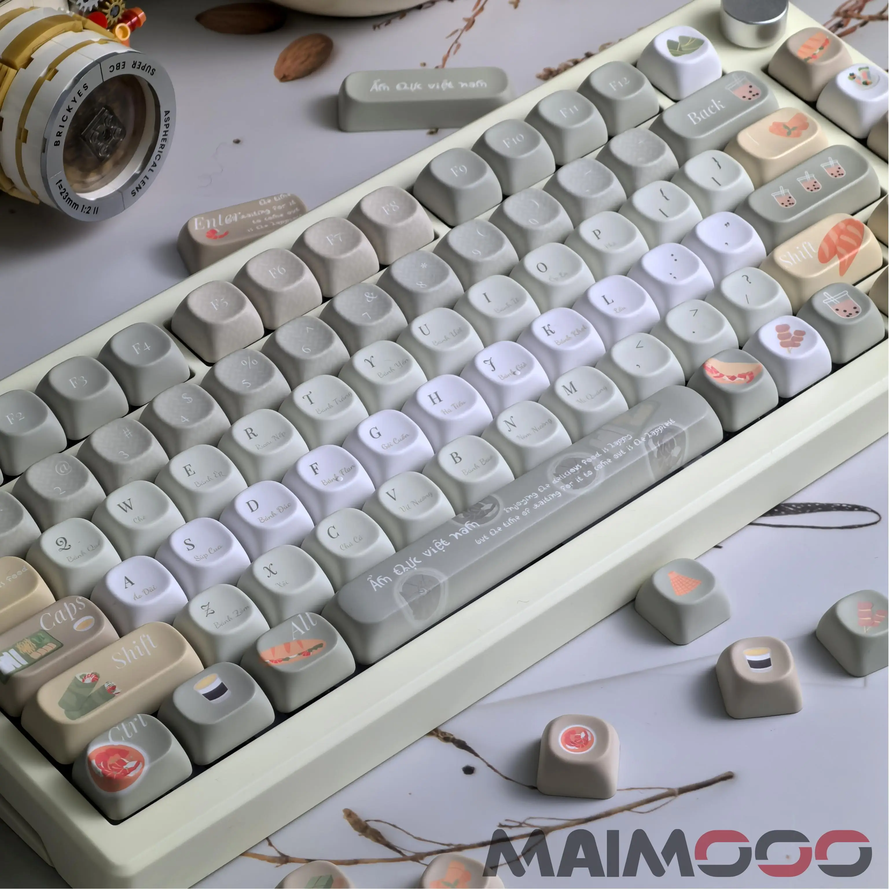 Zdjęcie 4: Szary Zielony Keycap PBT MOA Profil Wietnamski Gourmet Spring Roll Baguette Sour Soup Cute Food Keycaps DIY Klawiatura mechaniczna