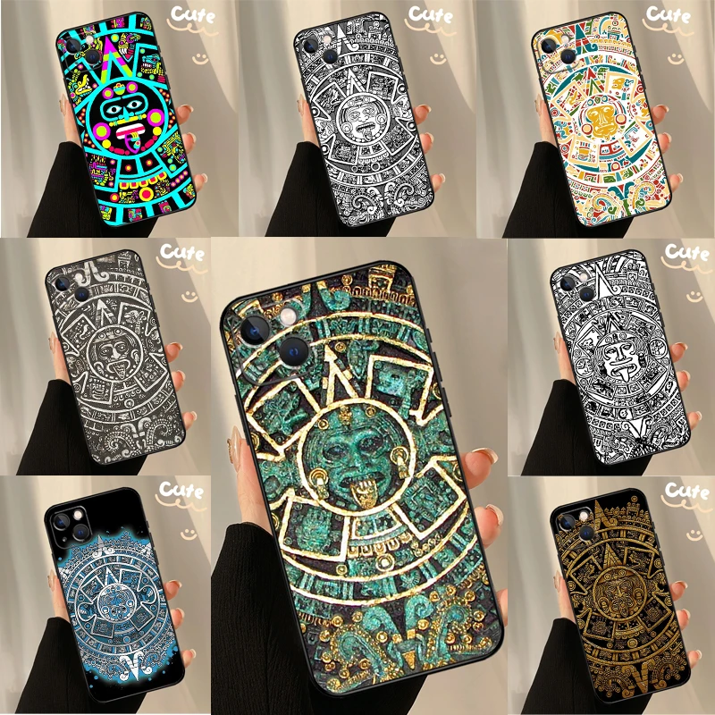 Aztec Calendar Mayan Native Stone Case For iPhone 11 12 13 14 15 16 Pro XS Max  Plus X XR 12 13 Mini Back Cover