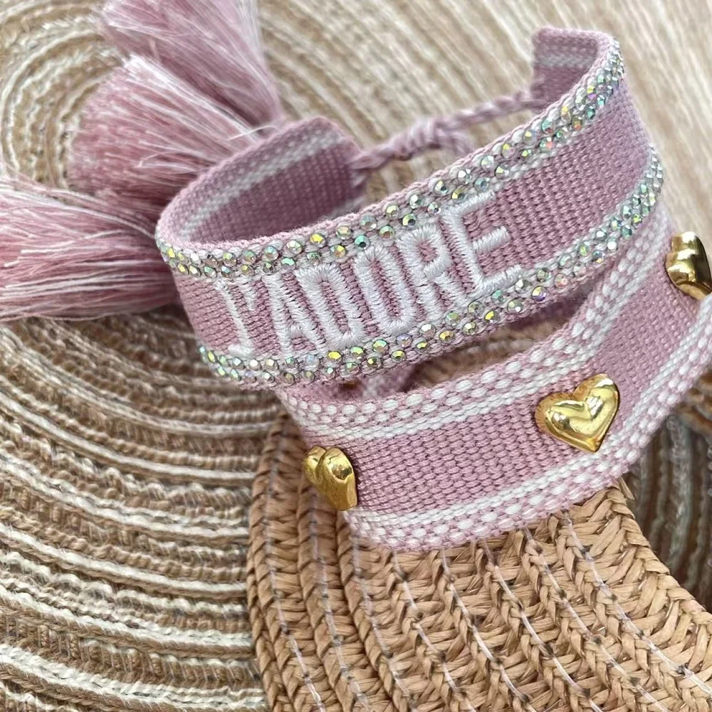 Weaving Bracelets Handmade Adjustable Bracelets with Lettering and Heart Studs
