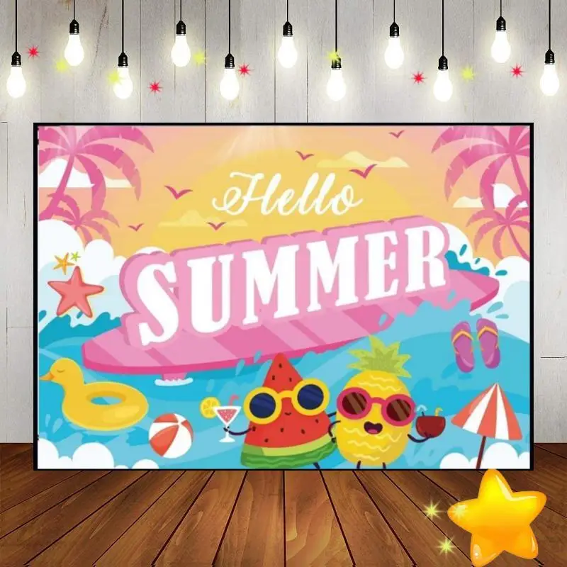 Summer Hawaiian Pool Beach Tropical Surfing Photography Backdrops Background Travel Baby Shower Party Custom Birthday Backdrop