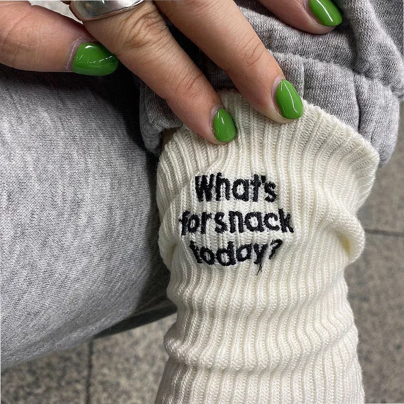 Designer Socks Funny Letter Whats for Snack Today Embroidery Cotton KoreanJapan Socks Thread Couple Mid-tube Sock for Men Women