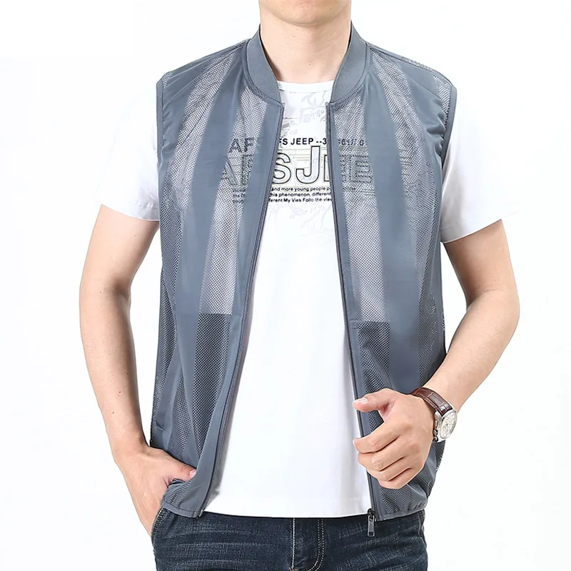 Summer Men Mesh Hollow Waistcoat Breathable Outdoor Sports Coat High-Quality Design Leisure Vest Men