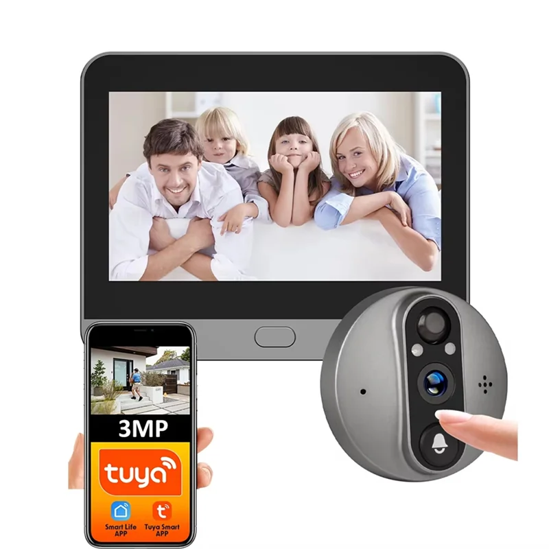 

-ABDH 3MP Smart Life Tuya 1080P Wi-Fi дверной звонок глазок камера 5000 мАч аккумулятор PIR детектор движения ИК цифровой просмотрщик
