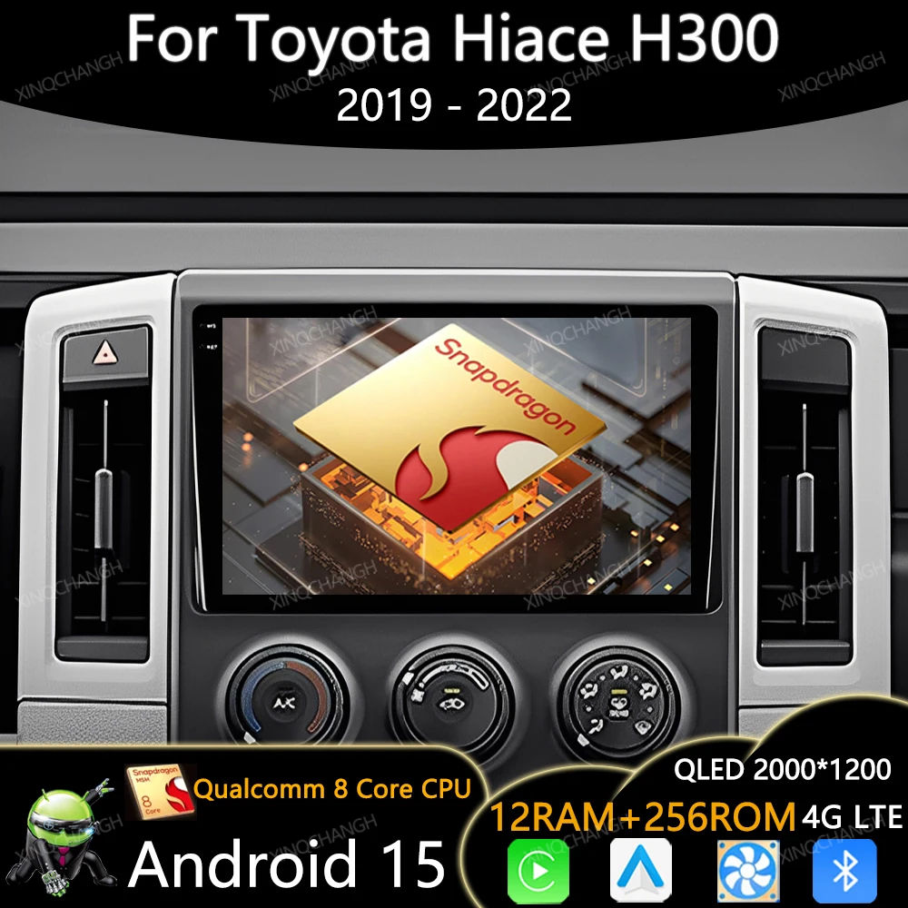 Android 16 Car Radio For Toyota Hiace H300 VI 6 GranAce I 1 2019 - 2022 Qualcomm QLED Multimedia Stereo Video Player GPS BT 2DIN