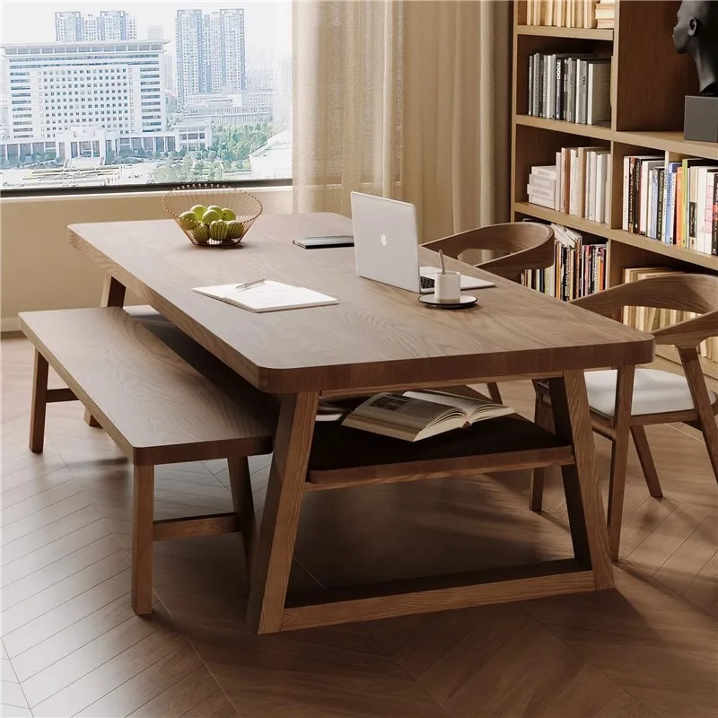 American living room long desk, study calligraphy table, learning and writing