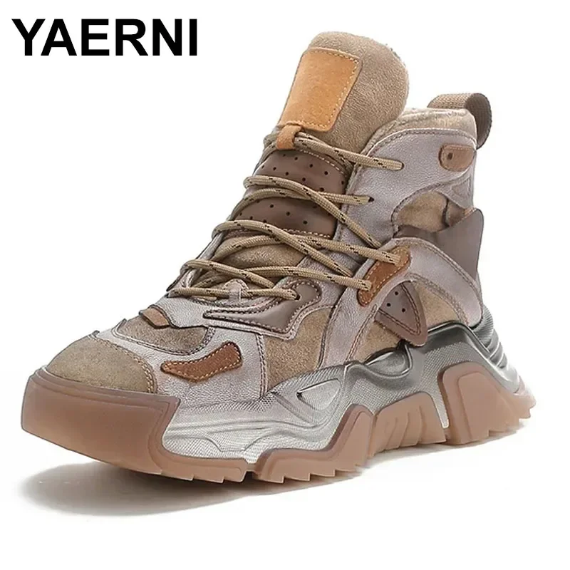 

Women Boots Genuine Leather New Winter Round Toe Women Shoes Sewing Handmade Retro Ankle Platform Short Boots