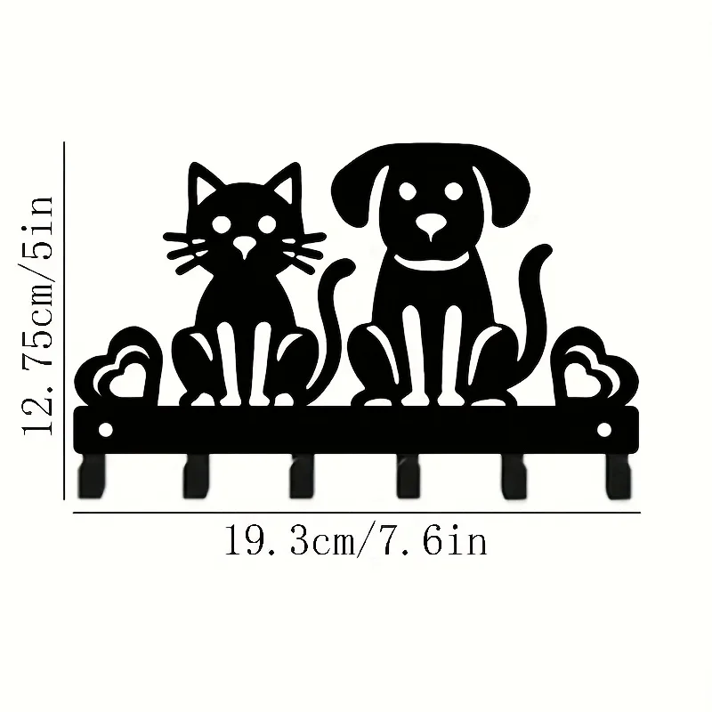 2D  Mini Key Hook Wall Rack with a Cat And Dog Theme - a Decorative Metal Hook Suitable for Hanging Hats, Keys, And Small Items