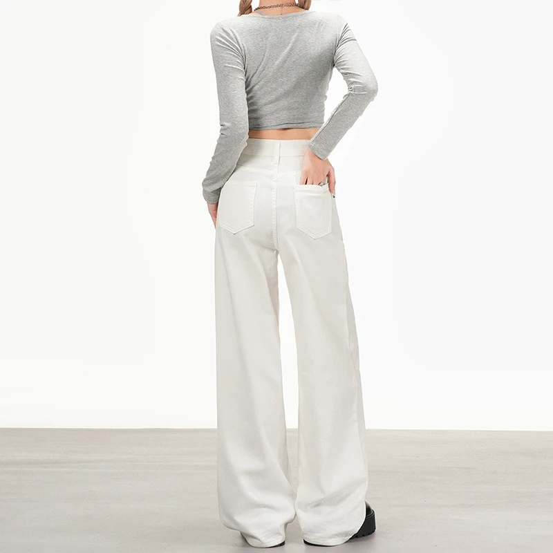 レディースパンツ Y2K ジーンズ バギーパンツ ホワイト ストレッチ 快適フィット スリムで背が高く見えるスタイリッシュな服装に バギージーンズ