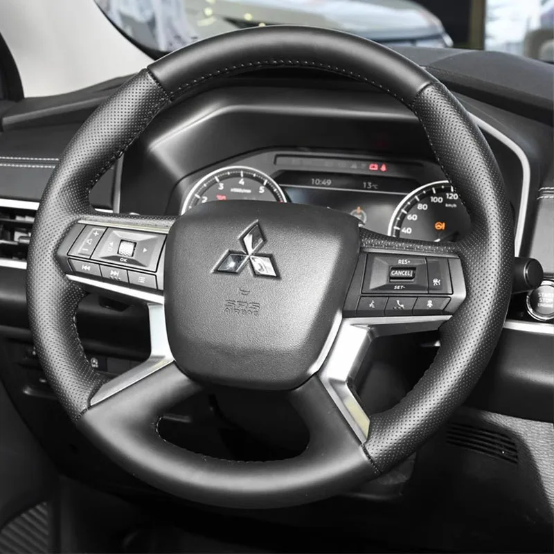 

Нескользящий чехол на руль автомобиля для Mitsubishi Outlander 2022-2024, прошитый вручную, из натуральной кожи и замши