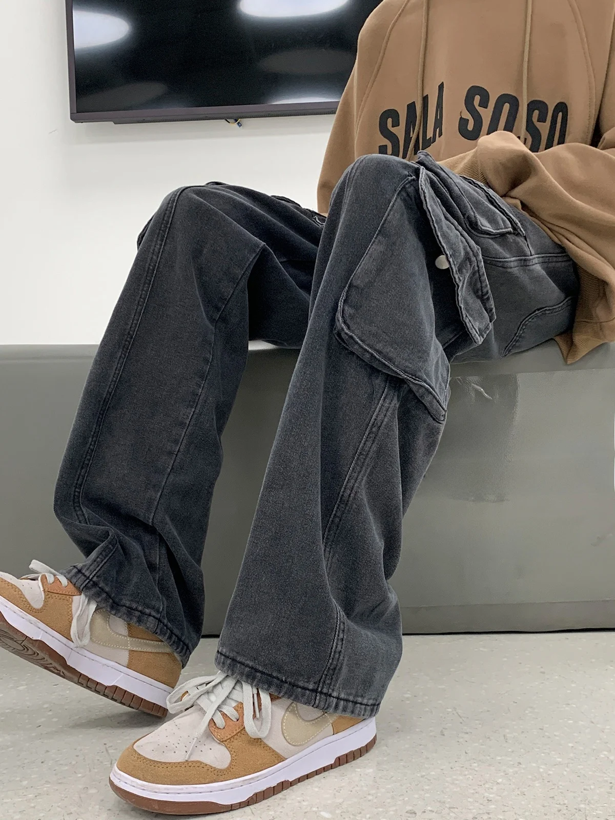 

Waed Vintage Workwear Jeans Men's Spring Autumn American Retro Loose Multi-ket Casual Straight Leg Long Pants