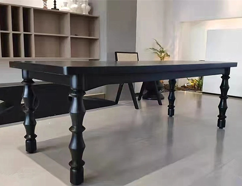 American Solid Wood Black Dining Table Retro Creative Home Desk Long Table Worktable Desk Long Eating