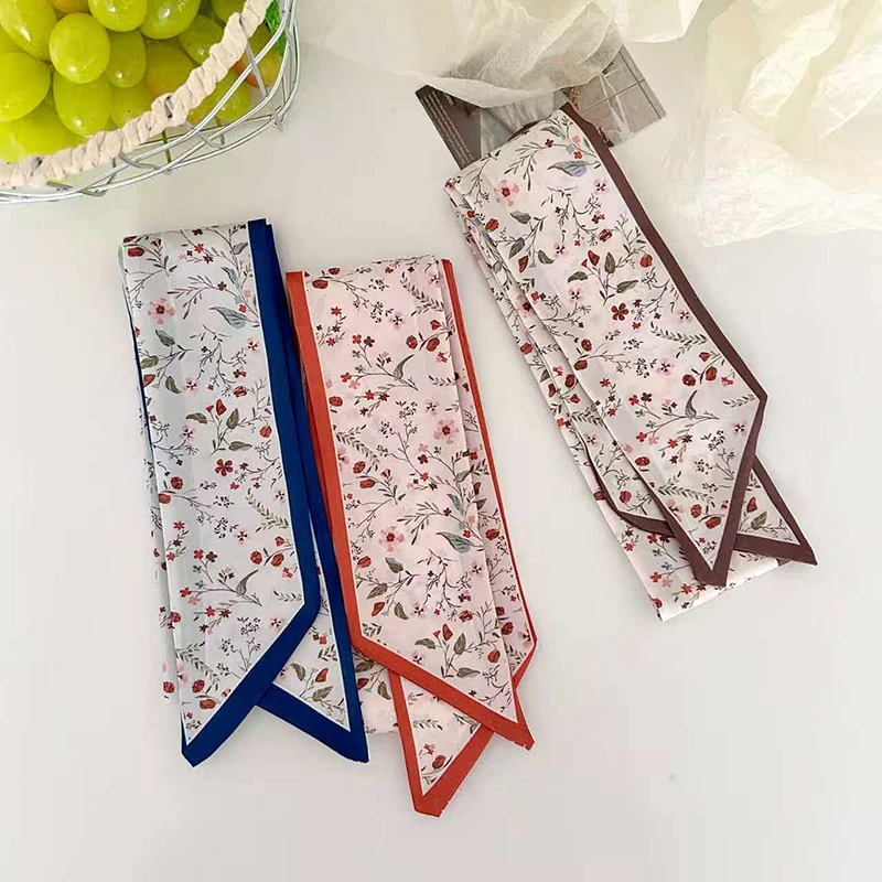 2026 New Arrival Women Vintage Floral Print Skinny Satin Scarf Hair Strip Silk Ribbon Neck Scarves Paisley Bag Handle Ribbon - view 2