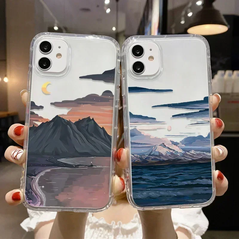 Coque en silicone avec paysage pour Samsung, A33, 5G, A54, A53, A52, A34, A32, A13, S22, S23 Ultra, S21, S20 FE, A12, A14, A51, A23, A22, A73