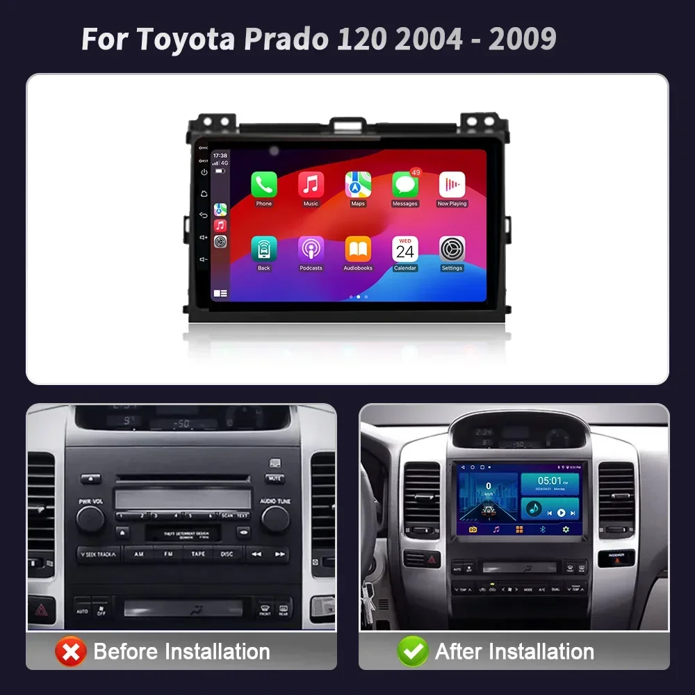 Android Bluetooth Wireless CarPlay Touch Screen Stereo Car Radio Multimedia Player Navigation For Toyota Prado 120 2004 - 2009