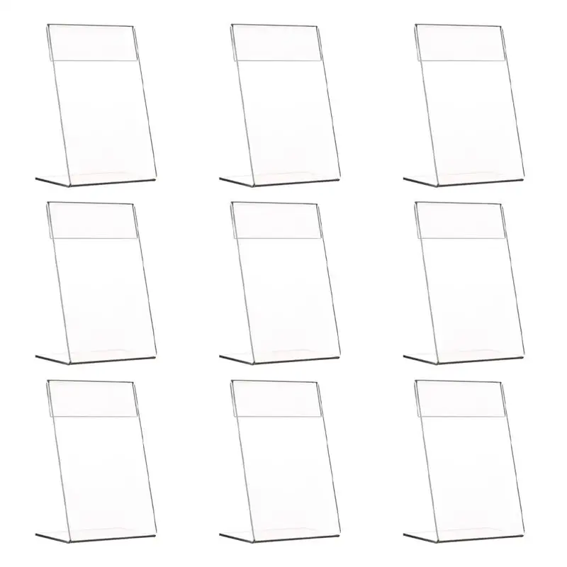 9Pcs Acrylic Display Stand Clear Price Tag Price Display Card L-Shape Slanted Sign Holders Desktop Paper Menu Pictures Holder