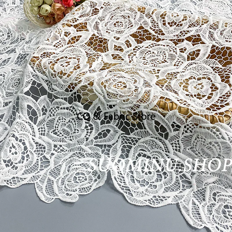 

Fashion Water Soluble Milk Silk Lace Fabric Exquisite Embroidery Skirt Accessory Designer Fabric By The Yard