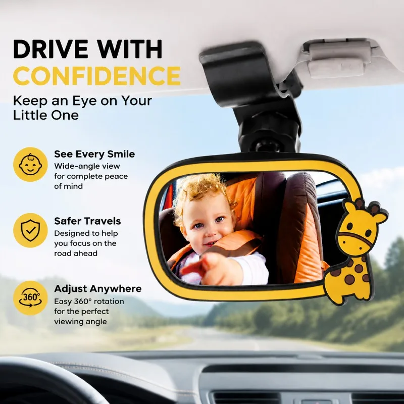 Car Baby Rearview Mirror Adjustable Wide Angle Infant Observation Mirror Watch Kids in Back Seat Safe Driving Accessory