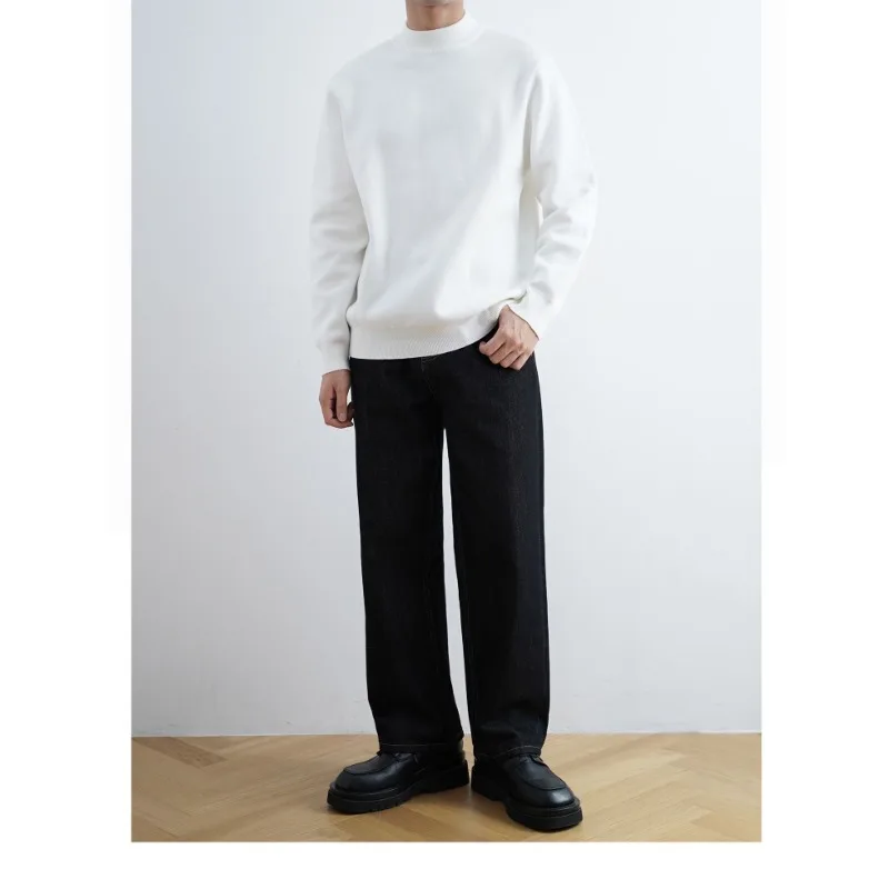 Semplicità Elasticità Maglioni 2025 Pullover bianchi larghi da uomo Collo medio termico Business Casual Maglione Lavabile in lavatrice Maschio