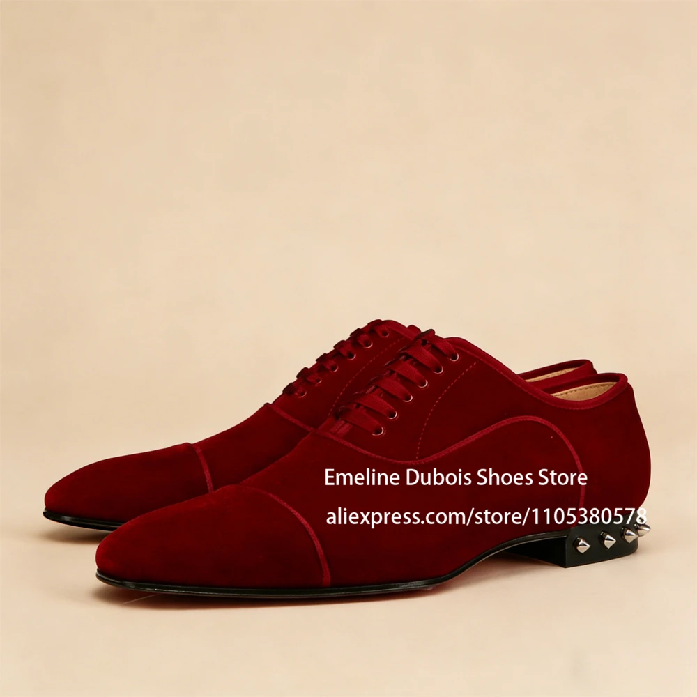 

Glossy Patent Leather Shoes Lace up Spiked Back Rivet Decor Heel Men Dress Wedding Shoes Business Office Daily Wear Plus Size