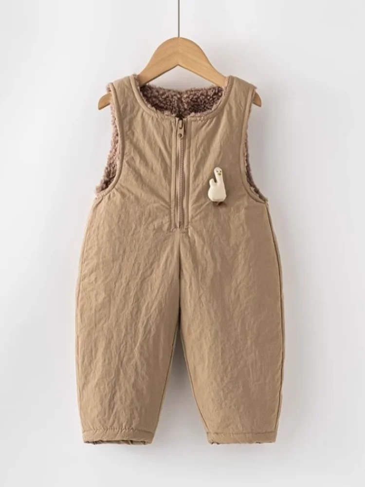 Kombinezon niemowlęcy z aksamitu jagnięcego Thiened, zimowe ubrania dla dzieci, ocieplane bawełną spodnie, modne spodnie dla małych dzieci.