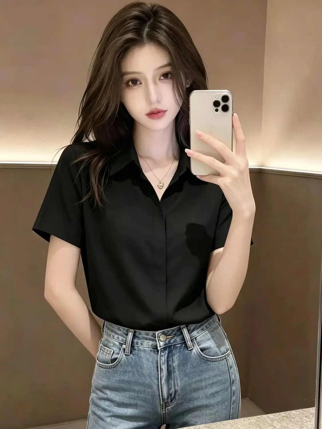 Summer Cool Sensation Anti-Wrinkle Short Sleeve Women's Shirt Commute Style Turn-down Collar Luxury Feel Ladies' Blouse Thin