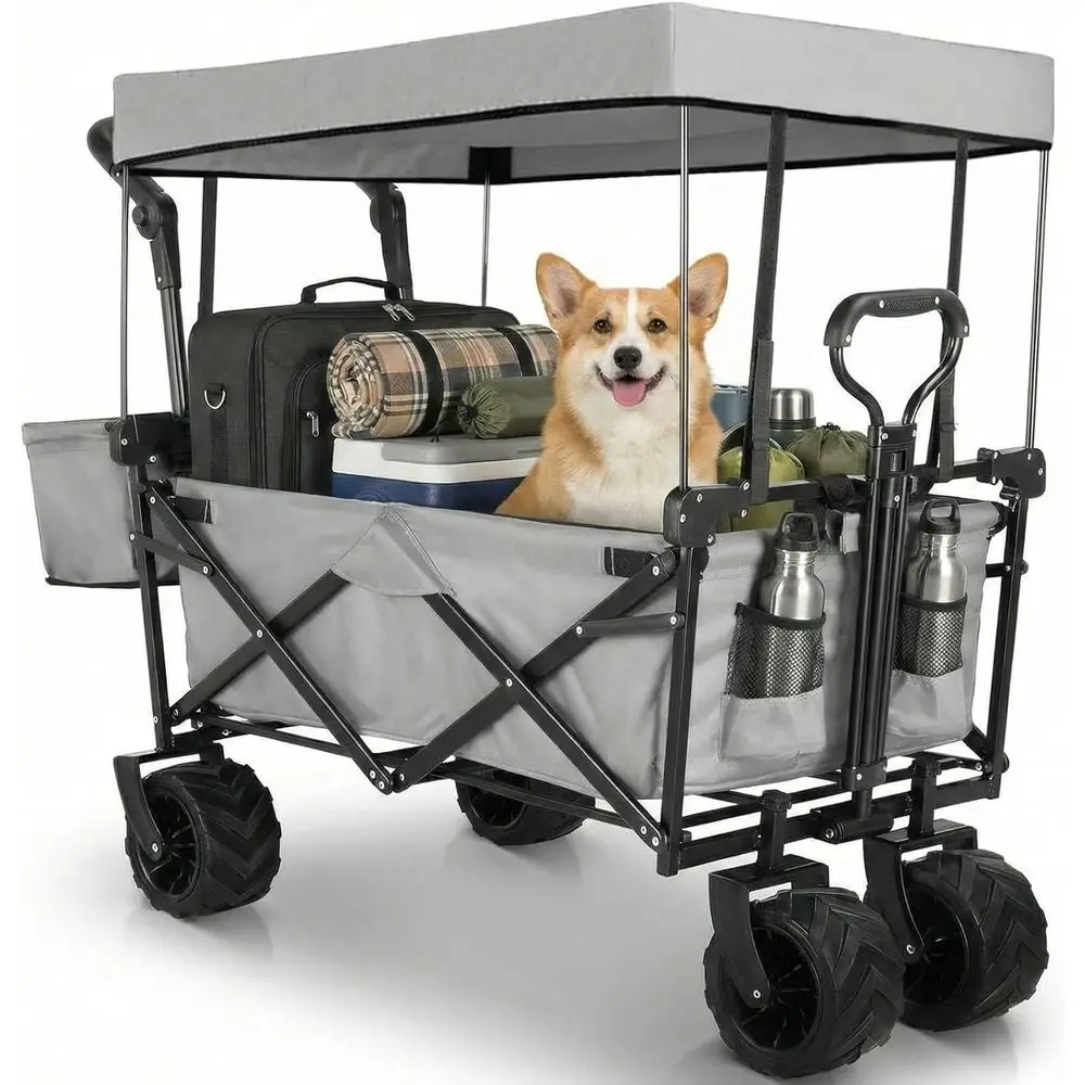 

Складная тележка-платформа увеличенного размера с грузоподъемностью до 113 кг, 7-дюймовыми внедорожными колесами и регулируемыми ручками для использования на улице и в гараже