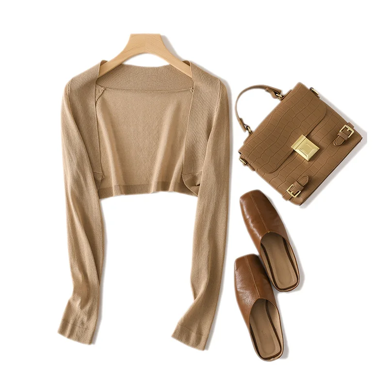 

Вязаный кардиган с защитой от солнца, шило на плечах, летняя одинаковая юбка, облегающая внешняя юбка с высокой талией, длинная свеч с открытой передней частью